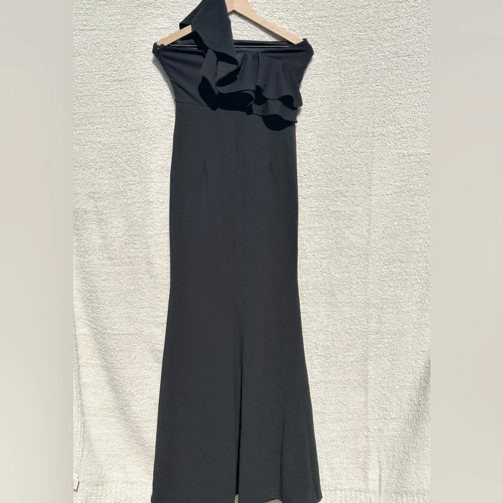 Lulus Grand Beauty Black Ruffled One-Shoulder Mermaid Maxi Dress Small - Picture 3 of 9